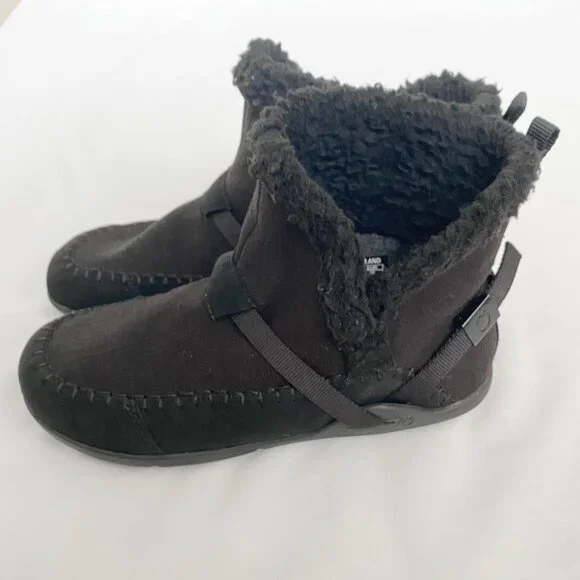 Xero Shoes Women's Ashland Black Ankle Boots Canvas Faux Fur Size 7.5 Booties - Picture 1 of 12